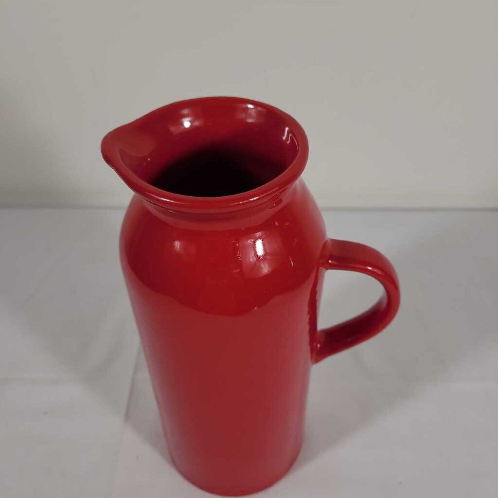 TALL RED CERAMIC PITCHER