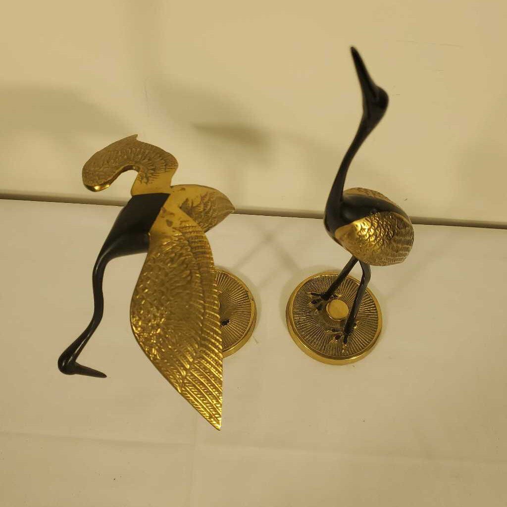 VINTAGE BRASS AND ENAMEL CRANES SET