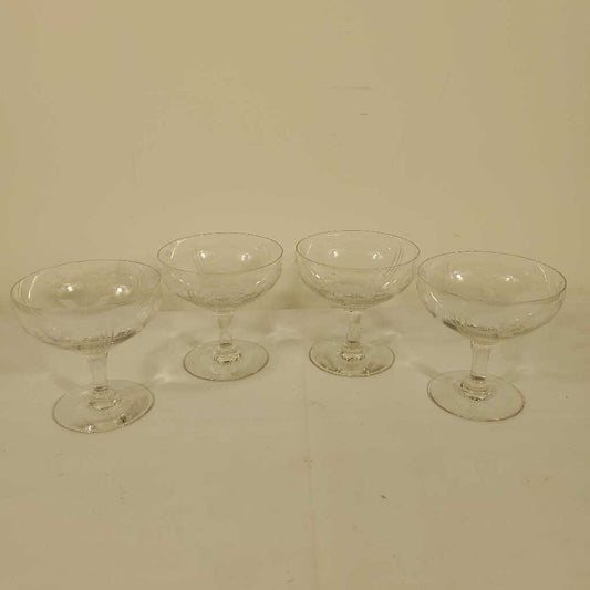 S/4 ETCHED CHAMPAGNE COUPE GLASSES