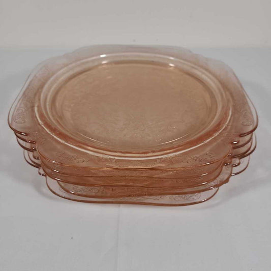 S/5 PINK DEP GLASS DINNER PLATES