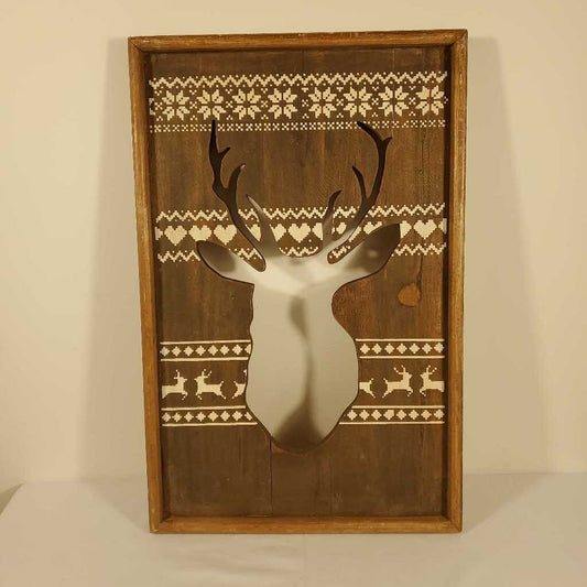 WOODEN CUTOUT DEER WALL ART