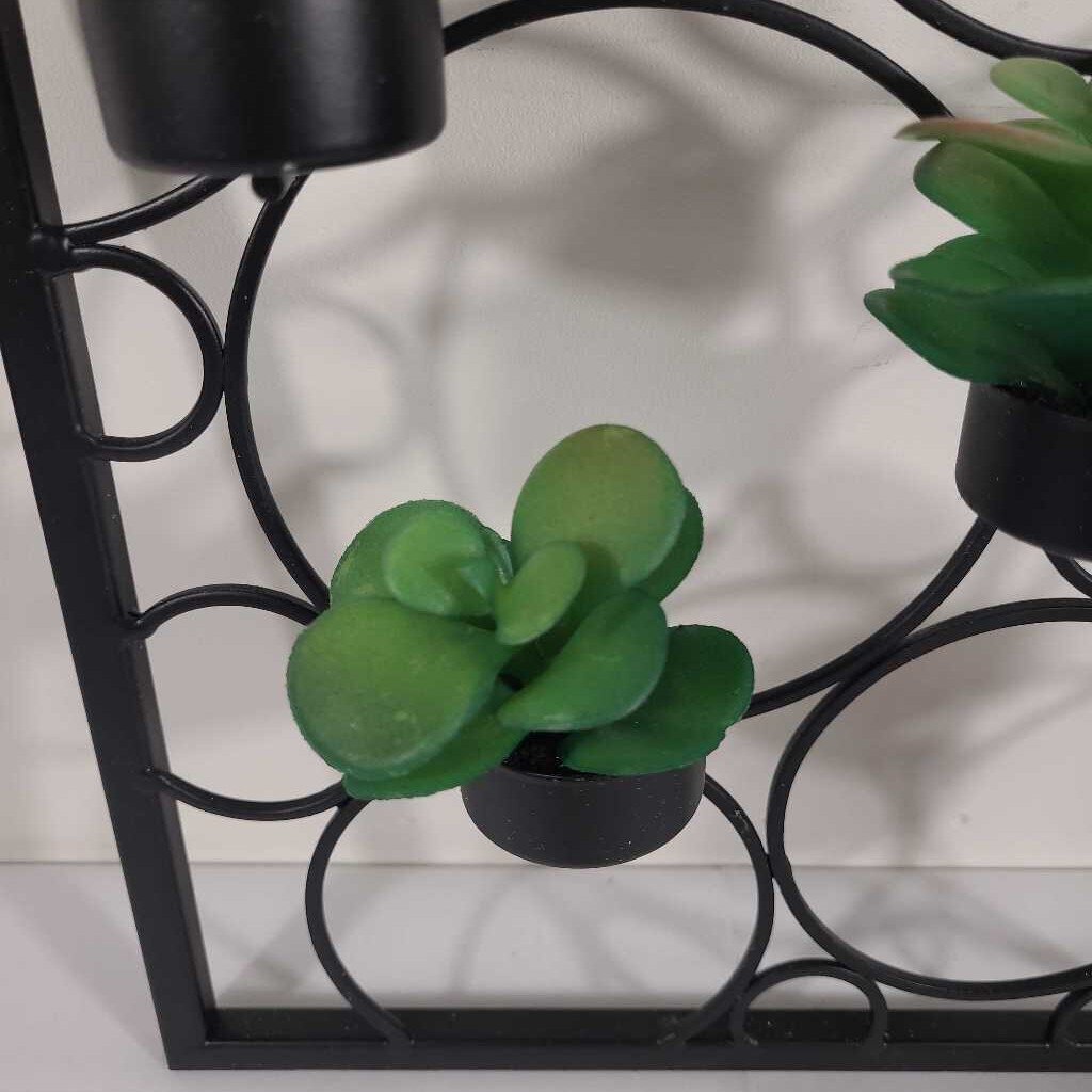 WALL HANGING BLACK METAL CIRCLES W/FAUX SUCCULENTS