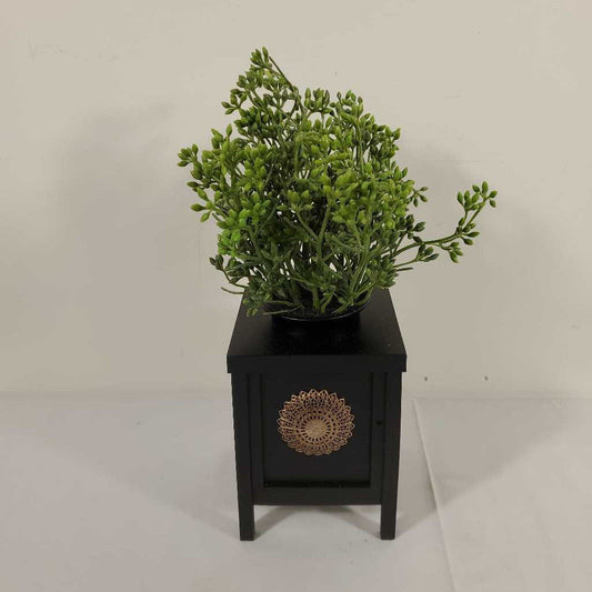 BLACK & GOLD BOX POT W/FAUX PLANT