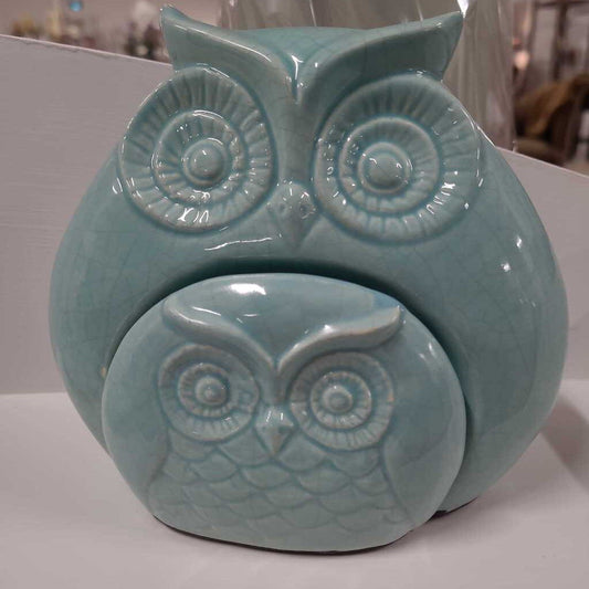 2PC NESTING BLUE CRACKLE OWLS