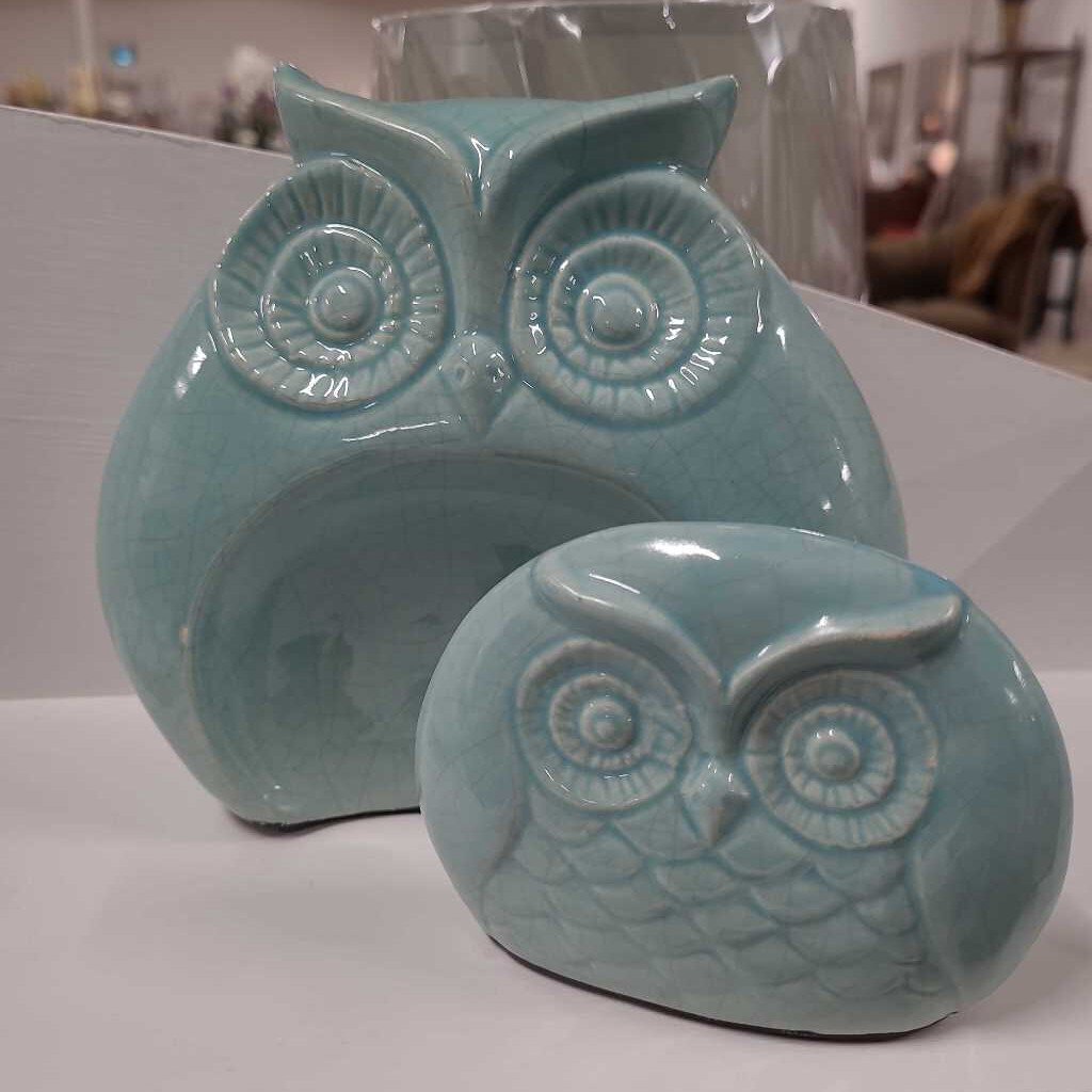 2PC NESTING BLUE CRACKLE OWLS