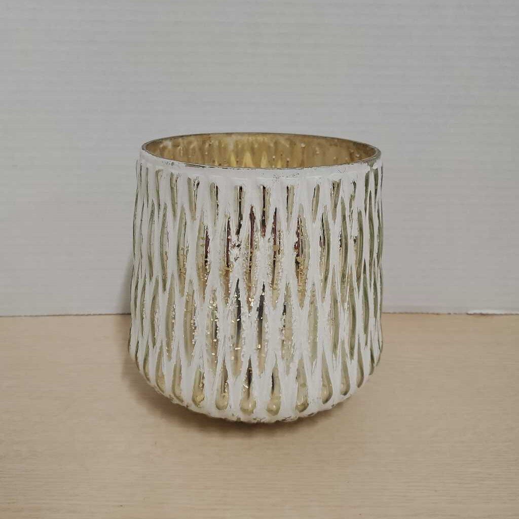 WHITE MERCURY GLASS CANDLE HOLDER