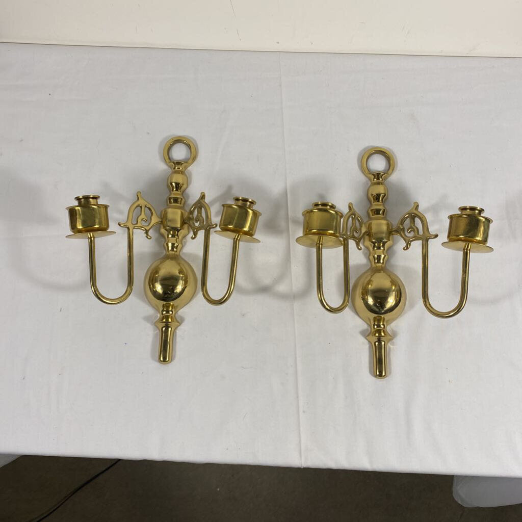 PAIR BRASS WALL SCONCES - TAPER