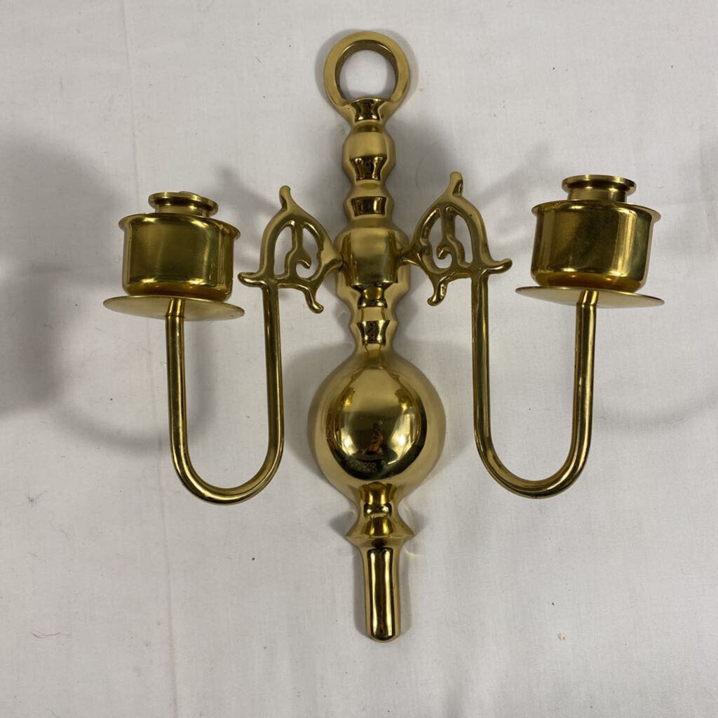 PAIR BRASS WALL SCONCES - TAPER