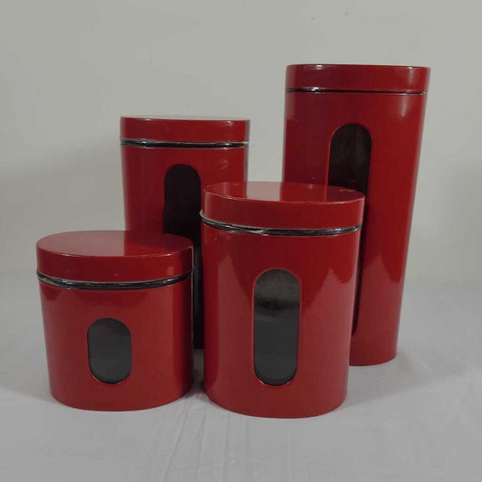 S/4 RED GLASS INSERT CANISTERS